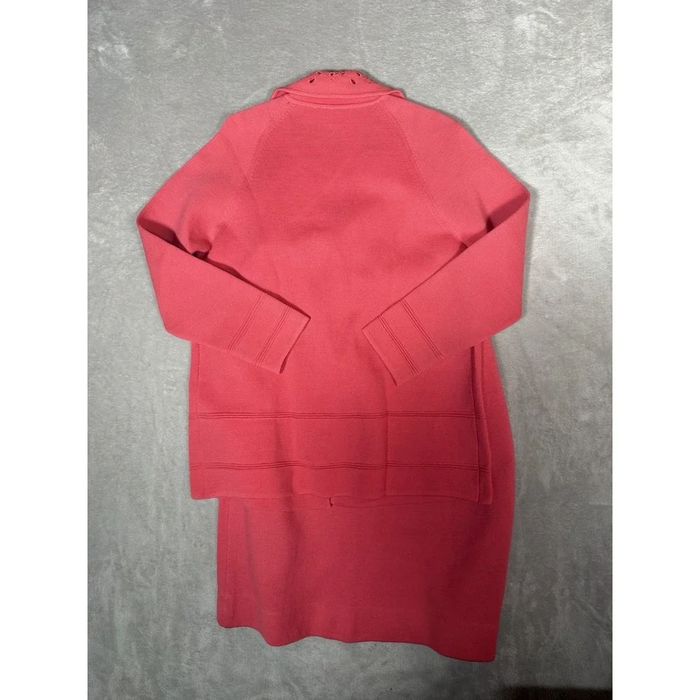 Vintage Double Bells Womens 2 Piece Skirt Suit Coral Pink 100% Wool Size 14